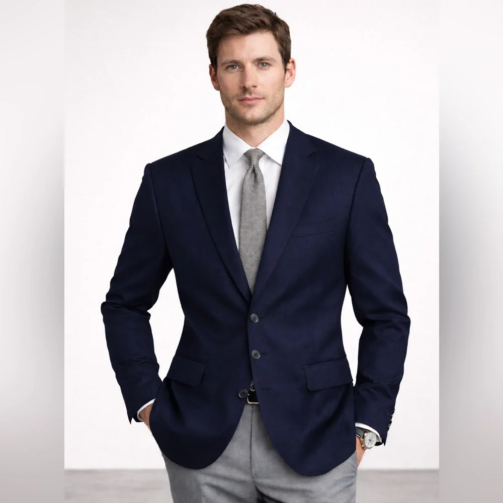 J Crew Italian Wool Blazer 42L Navy Blue 3 Button Classic Tailored Old Money